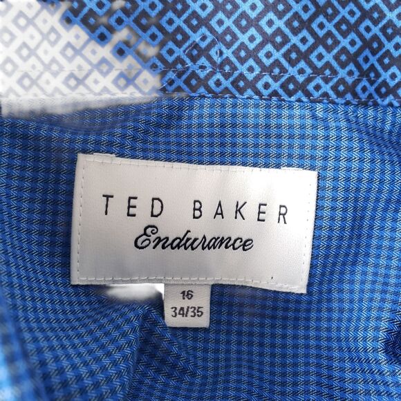 NWT Ted Baker Endurance Dress Shirt Mens 16 34/35 Blue Shot Gingham Long Sleeve - Picture 4 of 9